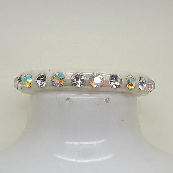 bohemian White opal Acryiic Plastic clear & ab Rhinestone partyBangle Bracelets - Picture 1 of 3